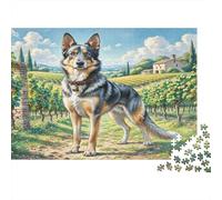 Puzzle de 1000 Pièces Chien-Loup Français pour Hommes | Jeu Décompressant Stimulant Chien Debout dans Un Vignoble Cadeau Décoration Intérieure 38x26cm