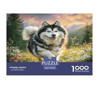Puzzle de 1000 pièces Chien Mignon Malamute (sautant dans Une Prairie Alpine) Activité Amusante et stimulante pour Toute la Famille, idéale pour se détendre à la Maison 70 x 50 cm /1000p