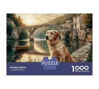 Puzzle de 1000 pièces« Chien Mignon »sur Un Chemin de Pierres ensoleillé et Un ruisseau.en Carton sans poussière.Amateurs de Puzzles de Niveau.Activité ludique et Amusante à l'intérieur: 38 x 26 cm.