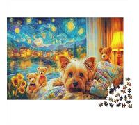 Puzzle de 1000 pièces « Chiens dans Un Ciel étoilé » en Carton 100% recyclé, représentant des Chiens dans Un décor étoilé. Illustration Magnifique pour Adultes. Dimensions : 52 x 38 cm.