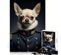 Puzzle de 1000 pièces Chihuahua Officier Militaire Décoration Bordure Soignée Activité Stimulante et Amusante Cadeau Artistique de Noël (38x26cm)