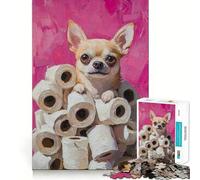Puzzle de 1000 pièces Chihuahua sur Papier Toilette,Peinture de Montagne,Jeu d'articulation Propre,Cadeau Intelligent et Amusant,décoration de Noël (50x75cm)