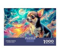 Puzzle de 1000 pièces« Chihuahuas au Bord de la mer »en Carton Mat Lisse,représentant Un Couple de Chiens de Bord de mer.Adultes,Puzzle Anti-est Une activité Amusante à Faire en de Pluie: 52 x 38 cm.