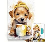 Puzzle de 1000 pièces Chiot à l'heure du café pour Adolescents, Puzzle de mémoire, Image relaxante et Lumineuse à Assembler, Cadeau Exquis (50x75cm)