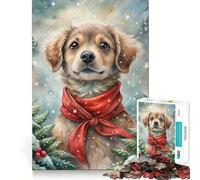 Puzzle de 1000 pièces : Chiot Aquarelle avec écharpe Rouge Jeu de Concentration mentale Découpe de précision Bords Lisses Activité captivante pour des soirées tranquilles (50x75cm)