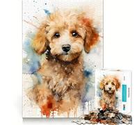Puzzle de 1000 pièces Chiot Caniche à l'aquarelle pour Adolescents Jeu Intelligent et divertissant (38x26cm)