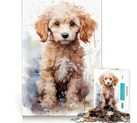 Puzzle de 1000 pièces Chiot Caniche à l'aquarelle pour Adolescents, Puzzle de mémoire, Image relaxante et Lumineuse, Cadeau Exquis (38x26cm)
