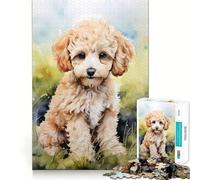 Puzzle de 1000 pièces Chiot Caniche à l'aquarelle pour Adolescents, Puzzle Relaxant et Lumineux, Cadeau Exquis (38x52cm)