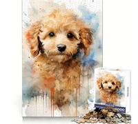 Puzzle de 1000 pièces Chiot Caniche à l'aquarelle pour Adolescents, Puzzle Relaxant et Lumineux, Cadeau Exquis (38x52cm)