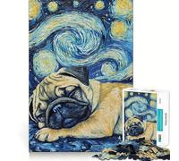Puzzle de 1000 pièces Chiot Carlin Qui dort la Nuit pour Adolescents, Stimulant la mémorisation, Jeu apaisant, Bords Nets, Cadeau de qualité supérieure (38x26cm)