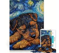 Puzzle de 1000 pièces Chiot Welsh Terrier Nuit étoilée pour Adultes,Jeu de réflexion,découpe Laser pour Un Assemblage Parfait,activité enrichissante pour Les Jours de Pluie (38x26cm)