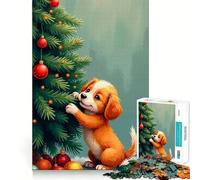 Puzzle de 1000 pièces Chiots décorant Un Sapin de Noël pour Adultes pour stimuler la mémoire et se détendre Découpe de qualité supérieure Surprise chaleureuse (38x52cm)