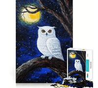 Puzzle de 1000 pièces Chouette des neiges au Clair de Lune pour Adultes, idéal pour stimuler la mémoire et créer Une Image Amusante Assembler Ensemble (38x52cm)