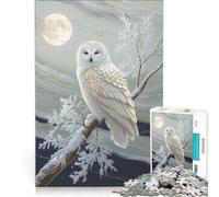 Puzzle de 1000 pièces Chouette des neiges perchée au Clair de Lune Jeu de réflexion Cadeau d'anniversaire avec des pièces de Formes aléatoires Parfaitement emboîtables 38x52cm