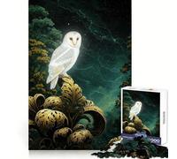 Puzzle de 1000 pièces Chouette effraie sur Feuilles dorées pour Adolescents Idée Cadeau Festive Bords Nets Un Temps d'entraînement Bien investi (38x26cm)