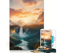 Puzzle de 1000 pièces Ciel et Cascade au Lever du Soleil pour Adolescents activité ludique et stimulante,découpe Nette,Composants Robustes,idéale pour se réunir (50x75cm)