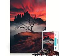 Puzzle de 1000 pièces Ciel Rouge et Silhouette d'arbre spectaculaire pour Adolescents, idéal pour stimuler la mémoire, soulager la Tension et créer Une œuvre d'art aux Bords Nets (50x75cm)