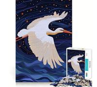 Puzzle de 1000 pièces Cigogne Blanche planant dans Un Ciel étoilé pour Adultes,Jeu de Concentration,découpe de précision,Bords Lisses,défi Amusant pour Passer Le Temps (50x75cm)