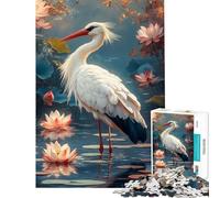 Puzzle de 1000 pièces Cigogne dans Un étang de Lotus Difficile et Stimulant Améliore la mémoire Décoration intérieure Jouet pour Les 14 Ans et Plus 50x75cm