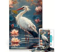 Puzzle de 1000 pièces Cigogne dans Un étang de Lotus pour Adultes et Adolescents Amélioration de la mémoire Détente et légèreté Découpe Nette Joli Cadeau 50x75cm