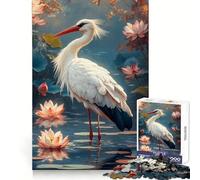 Puzzle de 1000 pièces Cigogne dans Un étang de Lotus pour Adultes, Jeu de logique Pure, Divertissement apaisant, découpe Nette, Cadeau Exceptionnel 38x26cm