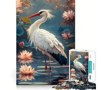 Puzzle de 1000 pièces Cigogne dans Un étang de Lotus pour Adultes, Jeu de logique Pure, Divertissement apaisant, découpe Nette, Cadeau Exceptionnel 38x26cm