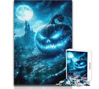 Puzzle de 1000 pièces - Citrouille d'halloween Bleue inquiétante dans Un cimetière - Activité de Loisirs relaxante - Découpe de précision - Bords Lisses - Dimensions:50x75cm