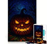 Puzzle de 1000 pièces Citrouille d'halloween en vitrail pour Adolescents Développe la mémoire, détente et Amusement Design et Surprise garantis 50x75cm