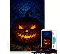 Puzzle de 1000 pièces Citrouille d'halloween en vitrail pour Adultes Puzzle de mémoire à Assembler Lentement Cadeau créatif 38x52cm