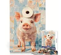 Puzzle de 1000 pièces Cochon avec du Papier Toilette sur la tête pour Adultes, Jouet Intelligent et Amusant, Bords Lisses, pour Les fêtes (38x52cm)
