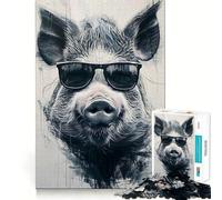Puzzle de 1000 pièces Cochon avec Lunettes de Soleil pour Adolescents améliore la mémoire, détend l’Esprit, Cadeau créatif et aux Bords Nets (38x52cm)