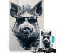 Puzzle de 1000 pièces Cochon avec Lunettes de Soleil pour Adultes renforce la mémoire, Loisirs, Divertissement, qualité, Cadeau élégant (50x75cm)