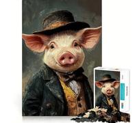 Puzzle de 1000 pièces Cochon en Haut-de-Forme pour Adultes, Jeu de logique et de précision, Cadeau élégant (38x26cm)