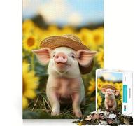 Puzzle de 1000 pièces Cochonnet dans Un Champ de tournesols pour Adultes, Jouet Intelligent et Amusant, Bords Lisses, pour Les fêtes (38x52cm)