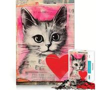 Puzzle de 1000 pièces Collage Chat Saint-Valentin avec Cœur,Jeu créatif et Intelligent,pièces Robustes et découpées avec précision,idéal pour Les Voyages (50x75cm)
