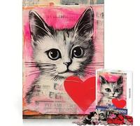 Puzzle de 1000 pièces Collage de Chats avec cœur pour la Saint-Valentin pour Adolescents : réflexion stratégique, sérénité, évasion, découpe Nette, Cadeau de Noël attentionné (38x52cm)
