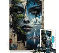 Puzzle de 1000 pièces Collage de Visages Nature et Paysage Urbain pour Adultes, Jeu de logique et de détente, Bords Lisses, (50x75cm)