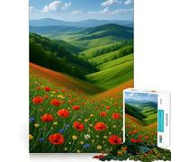 Puzzle de 1000 pièces Collines ondulantes et Coquelicots pour Adultes Renforce la mémoire, apaise l'esprit, Bords de qualité, Surprise chaleureuse (50x75cm)