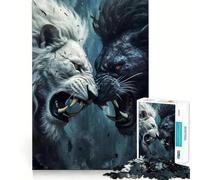 Puzzle de 1000 pièces Combat de Lions Blancs et Noirs pour Adolescents Un Jeu Amusant et ressourçant,sans espaces,idéal pour Une activité familiale Amusante en soirée (38x52cm)