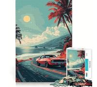 Puzzle de 1000 pièces Conduite en Voiture Vintage au Coucher du Soleil pour Adolescents Jeu Intelligent et Relaxant, Assemblage du Motif, liste de souhaits du Père Noël 50x75cm