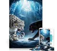 Puzzle de 1000 pièces Confrontation Entre Une panthère et Un léopard des neiges pour Adolescents stimule la mémoire, Calme et apaisant, Un Cadeau de qualité supérieure (38x26cm)