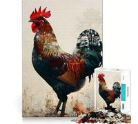 Puzzle de 1000 pièces Coq à Double Exposition pour Adultes Un Cadeau créatif, idéal pour développer sa mémoire et apaiser Son Esprit (38x52cm)