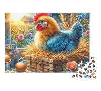 Puzzle de 1000 pièces Coq, Poulet Duveteux dans Un Panier en Paille, Adultes à partir de 12 Ans, Jeu éducatif, Décoration intérieure, Difficile et Stimulant, Cadeau d'anniversaire, 70 x 50 cm