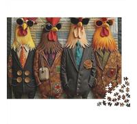 Puzzle de 1000 pièces « Coqs stylés » : coqs habillés avec Lunettes de Soleil, Jeu éducatif pour Adultes, Belle décoration, défi Stimulant, Cadeau d'anniversaire. 70 x 50 cm / 1000 pièces
