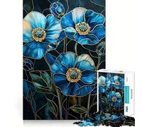 Puzzle de 1000 pièces Coquelicots Bleus en vitrail pour Adolescents, Jeu de logique et de réflexion, Calme et précis, découpe exacte, Surprise de Noël 38x52cm