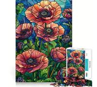 Puzzle de 1000 pièces Coquelicots en vitrail pour Adultes, Jeu Intelligent et Relaxant, 50x75cm