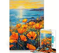 Puzzle de 1000 pièces Coquelicots et Océan pour Adolescents, Jeu de logique, Jeu de Groupe, découpe de précision, Cadeau attentionné (50x75cm)