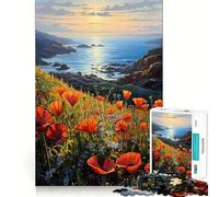 Puzzle de 1000 pièces Coquelicots et Océan pour Adolescents Jeu de logique Solide, Divertissement paisible, découpe de précision, (38x52cm)