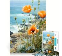 Puzzle de 1000 pièces Coquelicots et Océan pour Adolescents, Jeu Mental, Moment de Paix, découpe Premium, Cadeau Artistique (38x26cm)