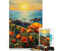 Puzzle de 1000 pièces Coquelicots et Océan pour Adultes Jeu Intelligent et Amusant, Bords Lisses, pour Les fêtes (38x26cm)
